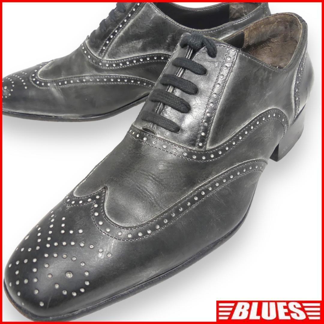 即決★イタリア製 DSQUARED2★25.5cm レザーレースアップシューズ メンズ 40.5 黒 ウィングチップ 本革 メダリオン 本皮 革靴拍卖