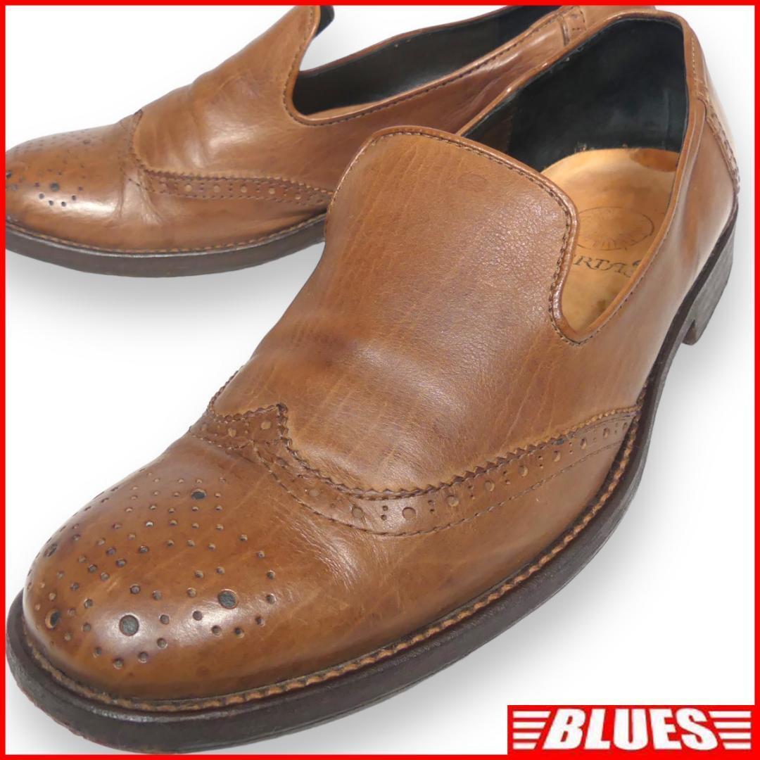 即決★イタリア製 LIBERTAS★25cm レザーローファー スリッポン リベルタス メンズ 1 茶 本革 ウィングチップ 本皮 スリッポン拍卖