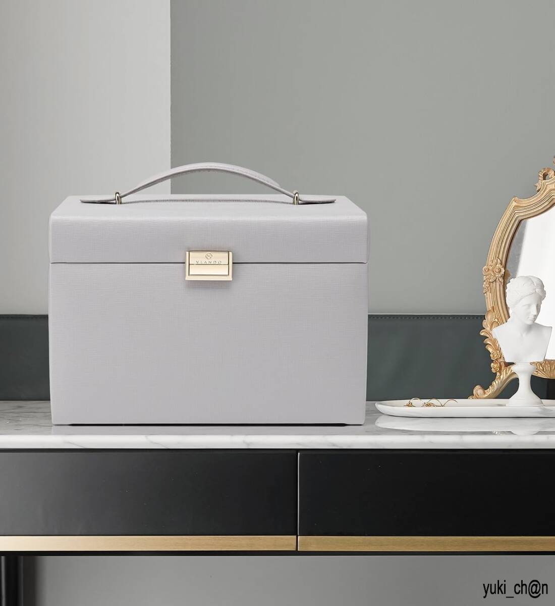 ジュエリーボックス グレー 収納 アクセサリーケース 大容量宝石箱 ミラー 鏡付き ピアス ネックレス 指輪 リング アクセサリー 指輪置き拍卖