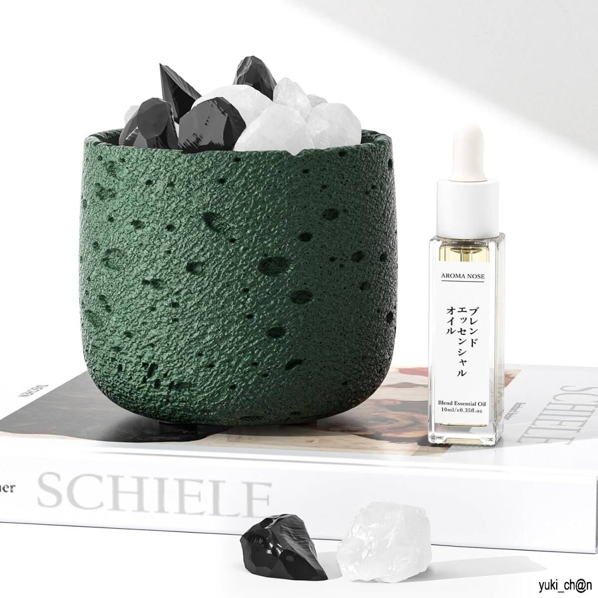 アロマストーンセット ダークグリーン ストーンディフューザー アロマディフューザー 天然石300g アロマオイル クレーター模様カップ拍卖