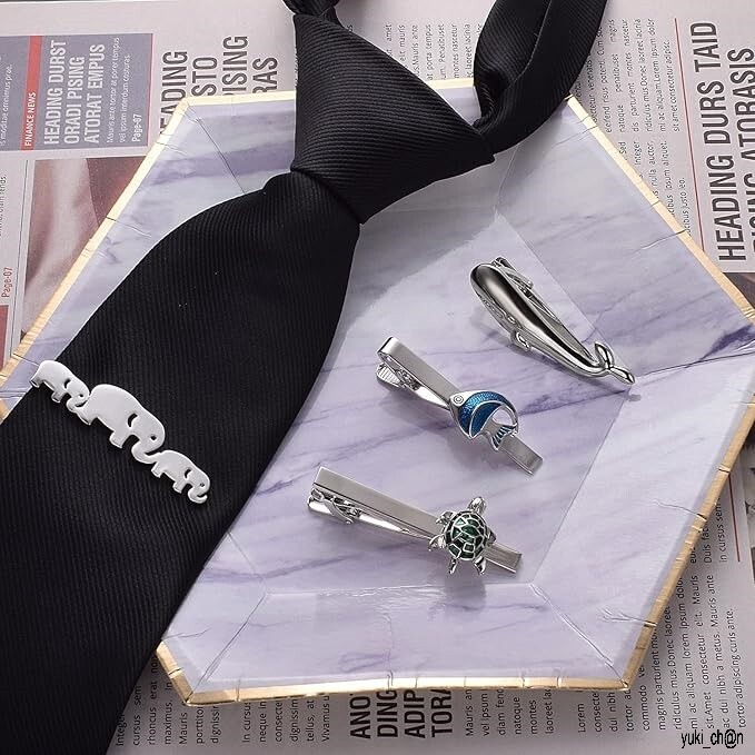 タイピン ネクタイピン 4本セット 動物 ユニーク 真鍮 おしゃれ ネクタイピン シルバー おもしろ タイ ピン 父の日拍卖