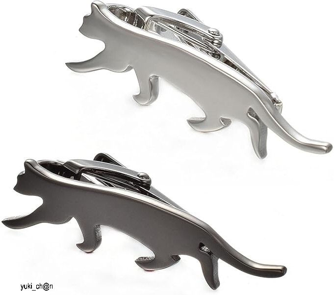 タイピン ネクタイピン 歩く銀猫 歩く黒猫 2本セット シルバー かわいい ねこ ネクタイピン おしゃれ おもしろ ユニーク ネクタイ メンズ拍卖