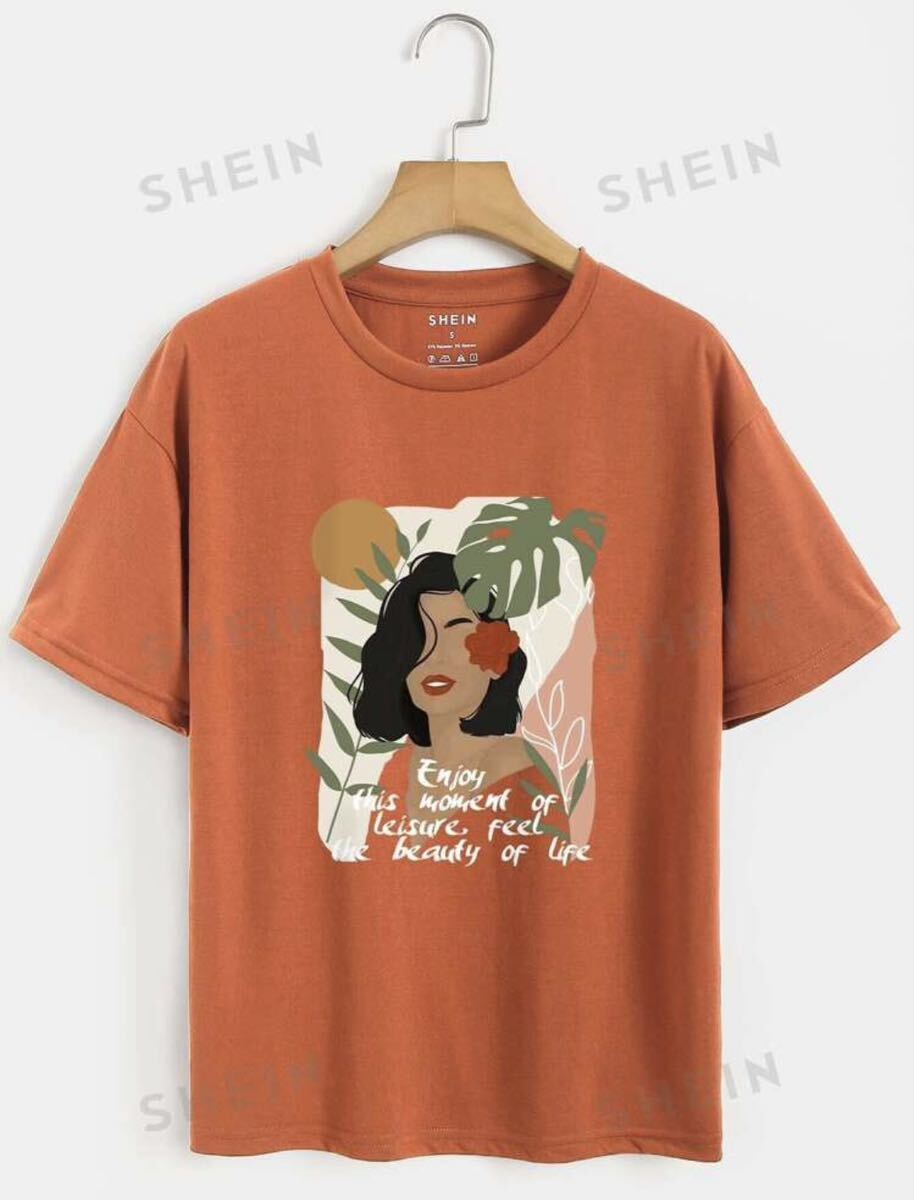 新品未使用 半袖 オレンジ 女の子柄 夏 南国 Tシャツ シーイン SHEIN拍卖