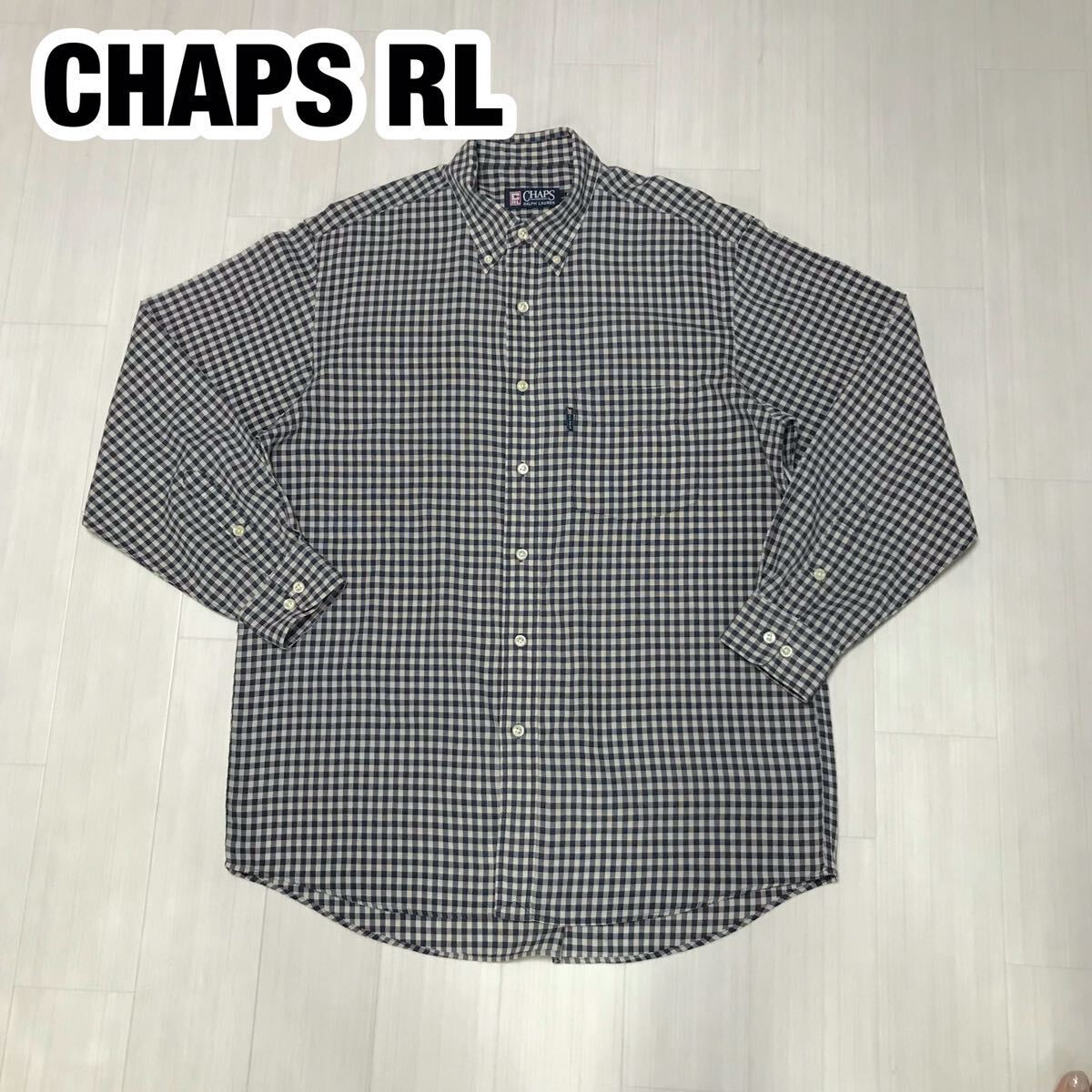 CHAPS RALPH LAUREN チャップス ラルフローレン 長袖シャツ L ネイビー アイボリー拍卖