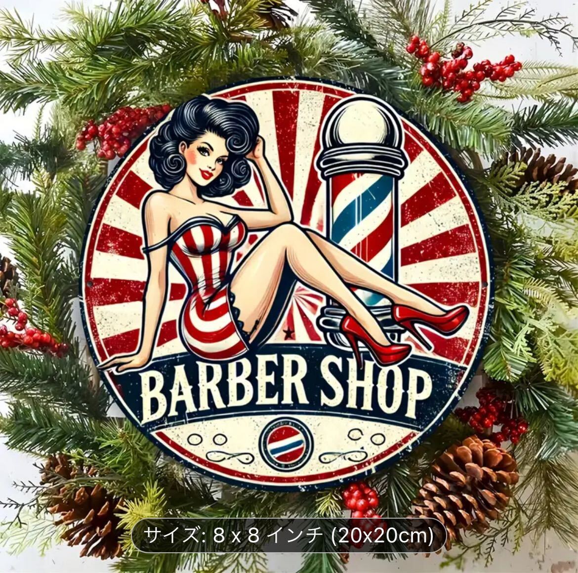新作☆理容・barber 丸型 ブリキ看板 サインd拍卖