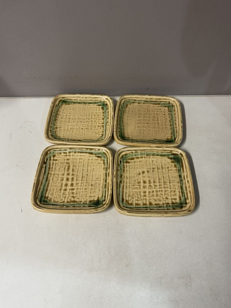 角小皿 4枚セット 角皿 銘々皿 ベージュ 緑 和食器拍卖