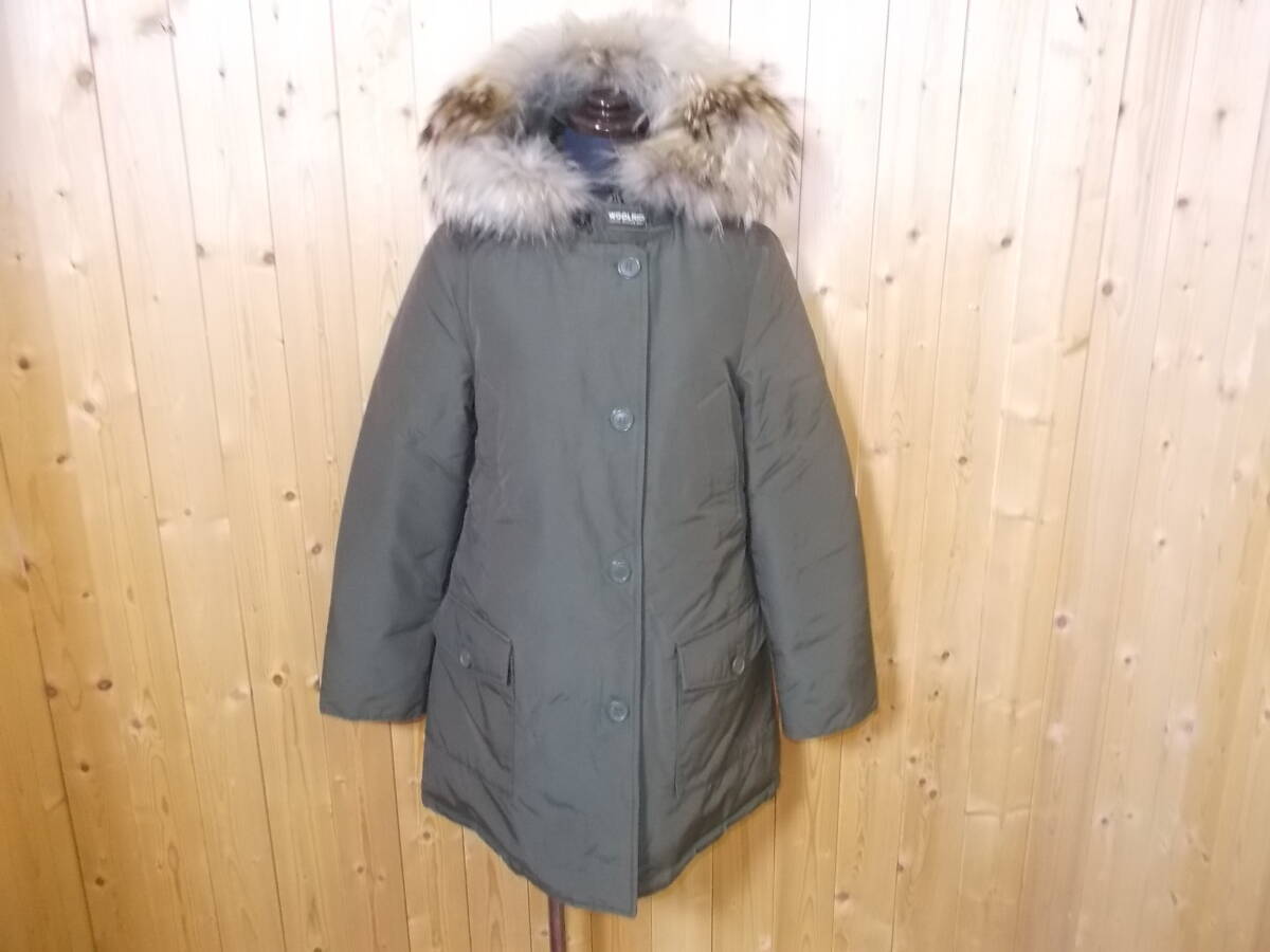 e449◆WOOLRICH ダウンコート◆ウールリッチ レディース サイズXS カーキー ラクーンファー ダウンジャケット コート 60/40 綿 ナイロン 6I拍卖