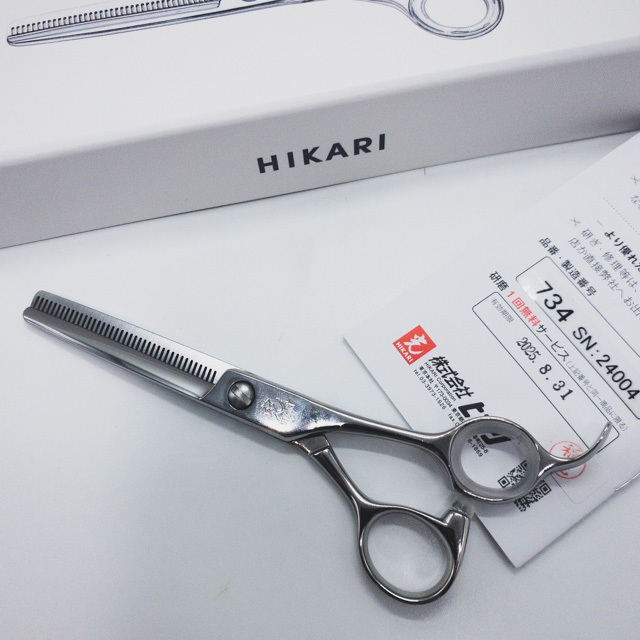 美品【ヒカリシザーズHIKARI光シザーHIKARI SCISSORS】TRENDY3 734 逆刃 シザー セニング 美容ハサミ 約10% 6インチ 中古 sc1130拍卖