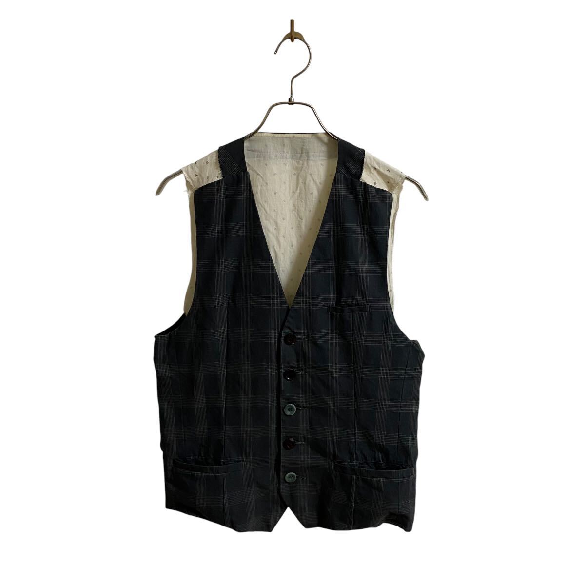 【アンダーカバー UNDERCOVERISM 2012SS グレンチェック ベスト ジレ 紋章 切替 メンズ2 artscabut期 5685 JUN TAKAHASHI JONIO】拍卖