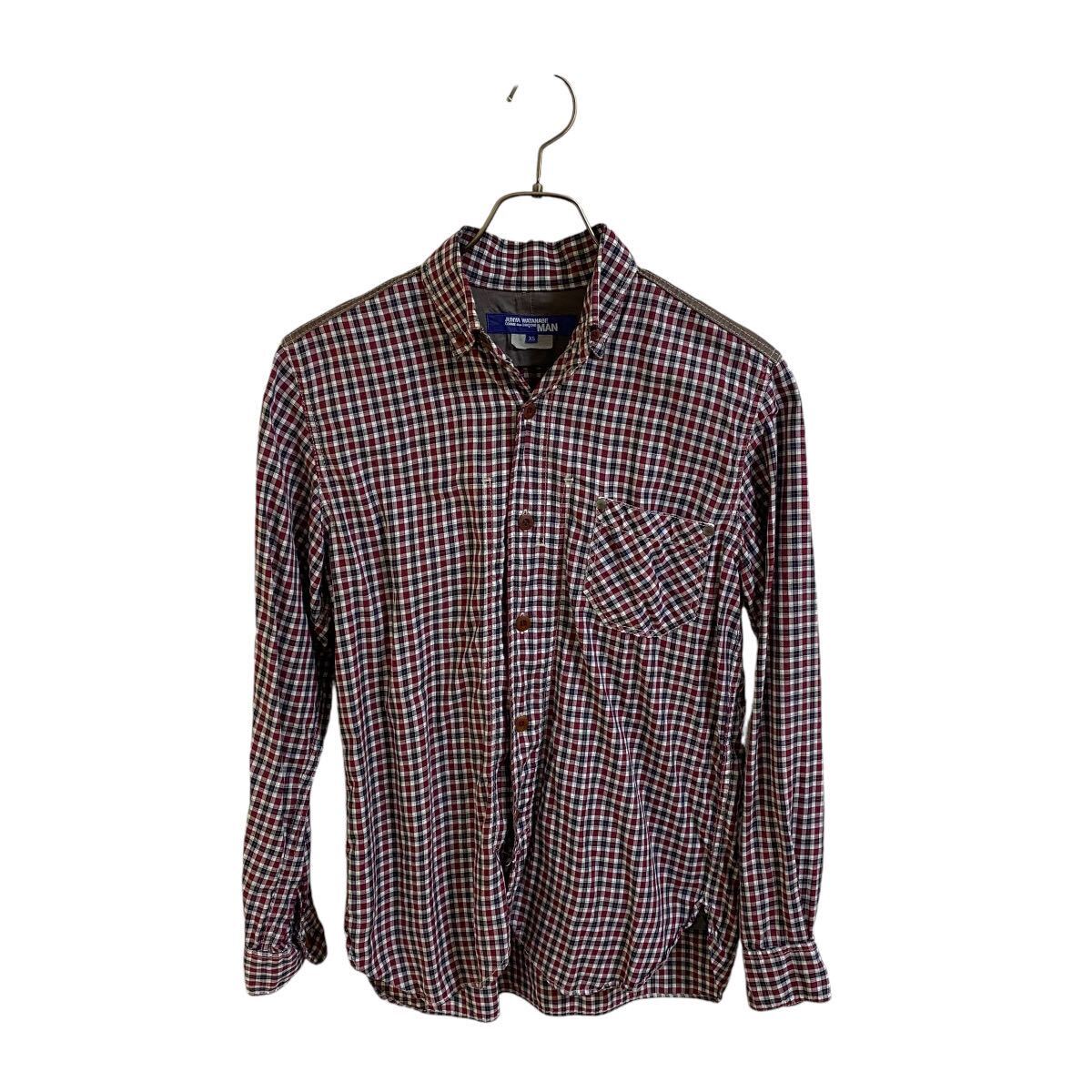 【JUNYA WATANABE COMME des GARCON ジュンヤワタナベ コムデギャルソン 長袖シャツ XS ブロックチェック デニム 切替 レッド SHIRT】拍卖