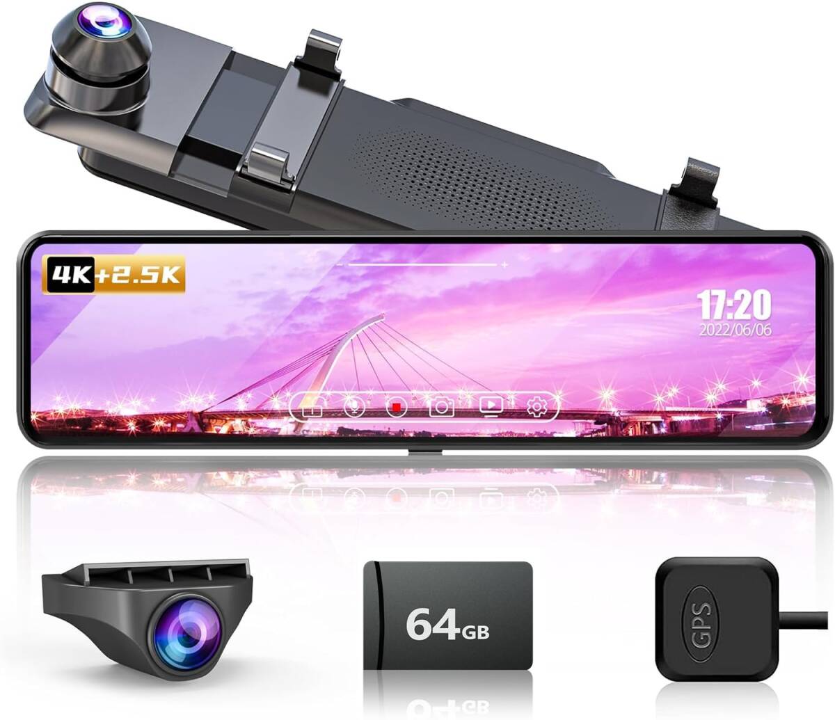 【安全と安心を確保】ドライブレコーダー ミラー型 4K+2.5K 64GB高速メモリカード付属 11インチ 伸縮式カメラ Type-C電源 右カメラ GPS搭載拍卖