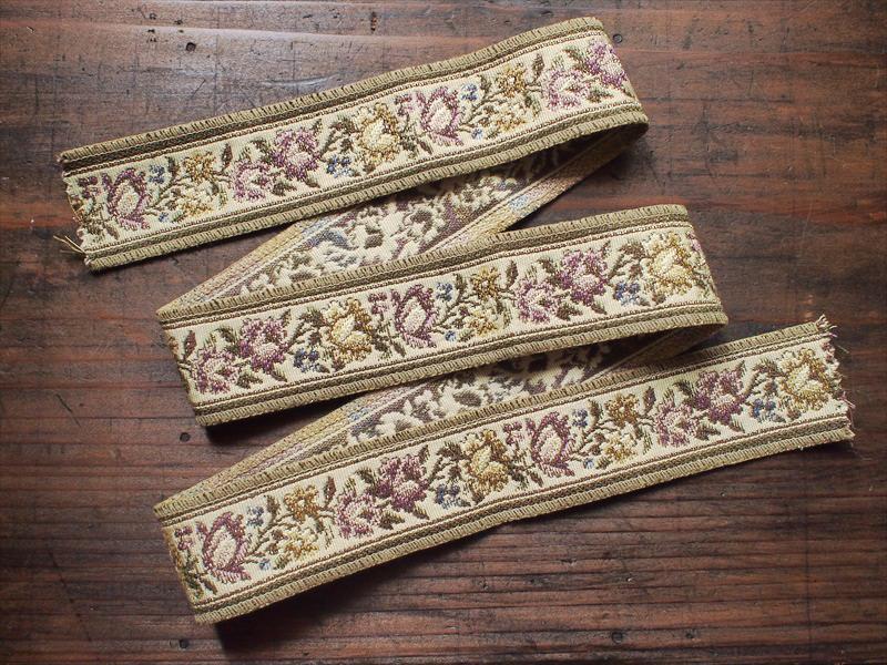 手芸雑貨*アンティークな雰囲気のゴブラン?ラメ入りリボンテープ☆ジャガードバロック装飾リボンリメイク拍卖