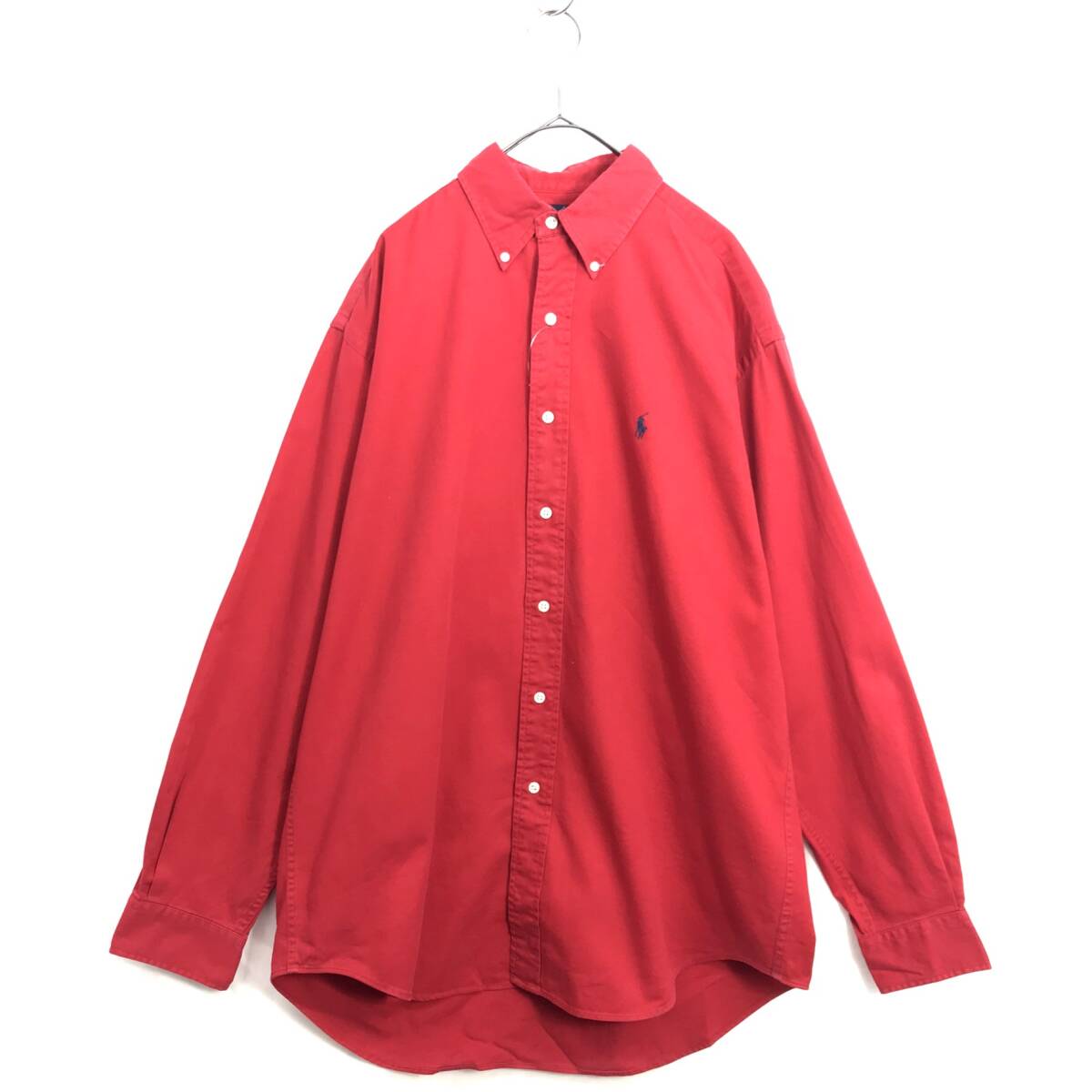 KZ7670★Ralph Lauren : 90's Old BLAIRE ボタンダウン オックスフォードシャツ★M★赤系 オールド ラルフローレン拍卖