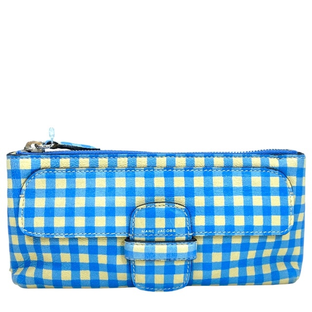 MARC JACOBS マークジェイコブス ポーチ 小物入れ メイクポーチ 化粧ポーチ ロゴ チェック柄 ナイロン ライトブルー拍卖