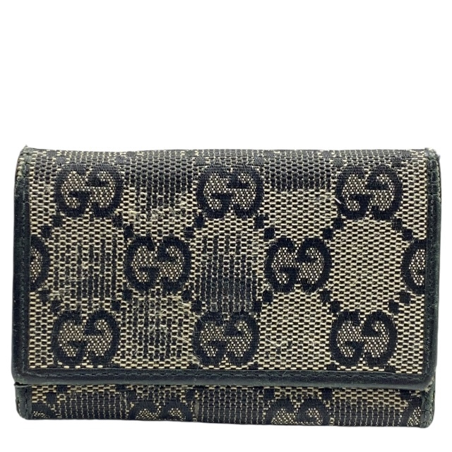 GUCCI グッチ 6連 キーケース GGキャンバス レザー ブラック グレー拍卖