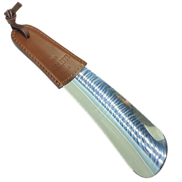 Berluti ベルルッティ シューホーン 靴ベラ キーホルダー アクセサリー 小物 ロゴ レザー メタル シルバー ブラウン拍卖