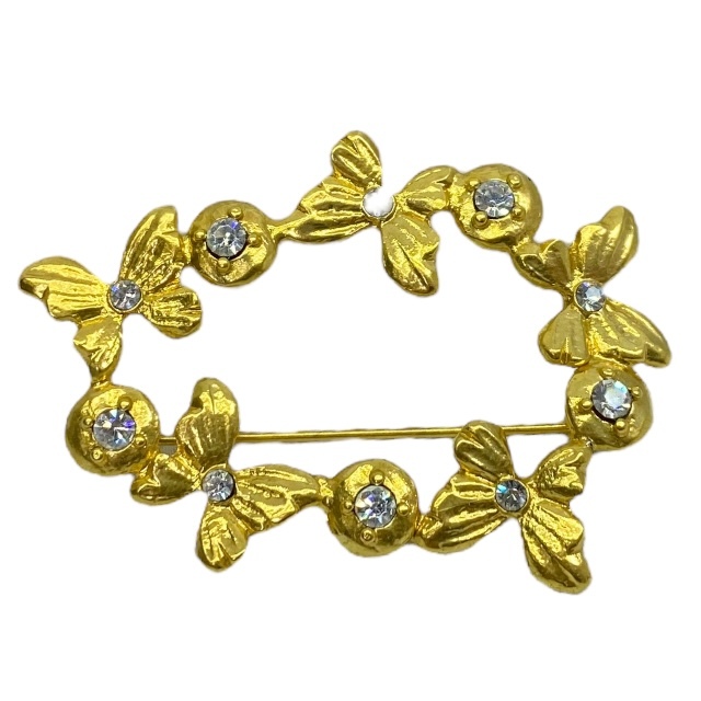 SAINT LAURENT イブサンローラン ブローチ ピンブローチ アクセサリー 小物 バタフライ GP ラインストーン ゴールド拍卖