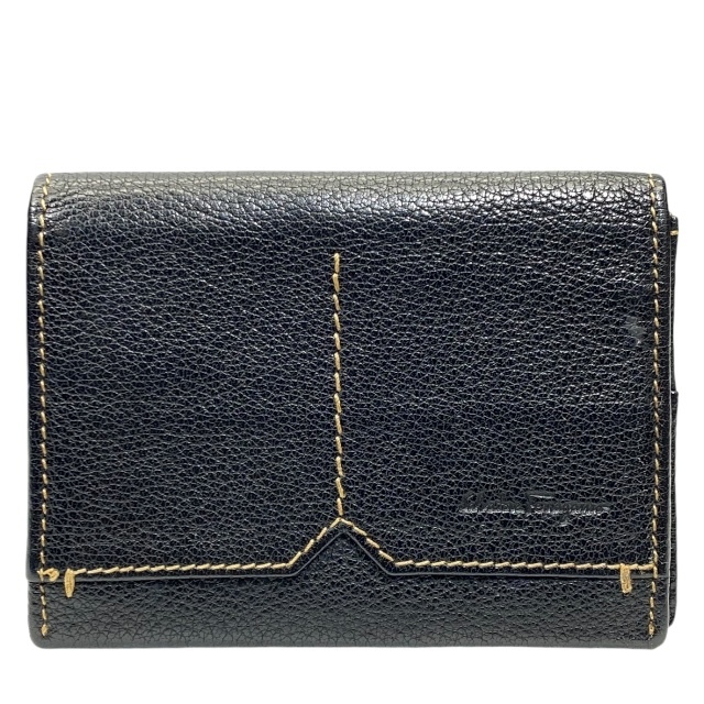 Salvatore Ferragamo サルヴァトーレフェラガモ カードケース パスケース 二つ折り コンパクト ロゴ レザー ブラック 黒拍卖
