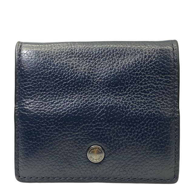 COACH コーチ コインケース 小銭入れ コンパクトウォレット ミニ財布 レザー ネイビー拍卖