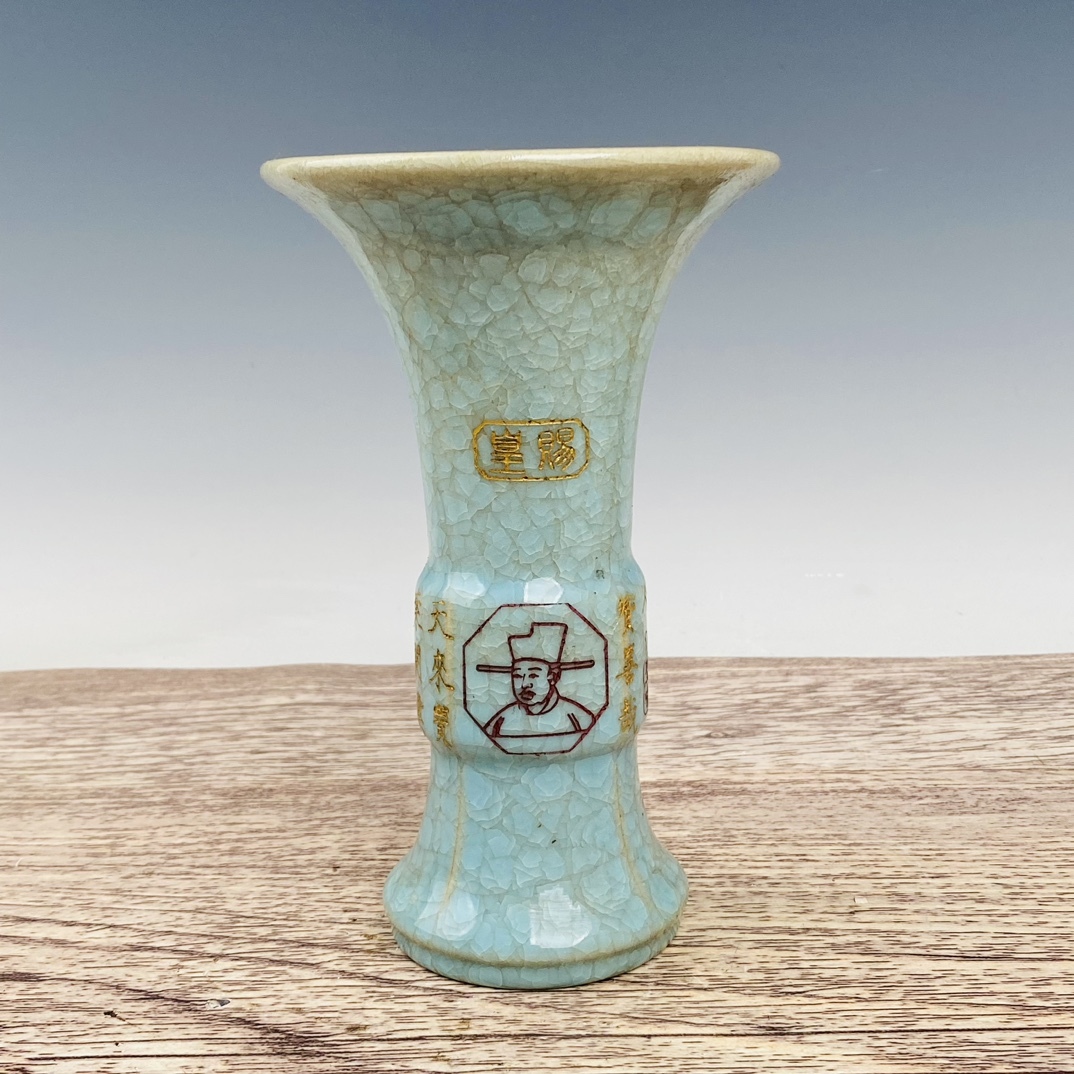 『宋・古陶磁器・汝窯磁・描金詩文賦・冰裂紋・花觚・筆洗』極細工・東洋彫刻・骨董品・古賞物・中国古玩・中国古美術拍卖