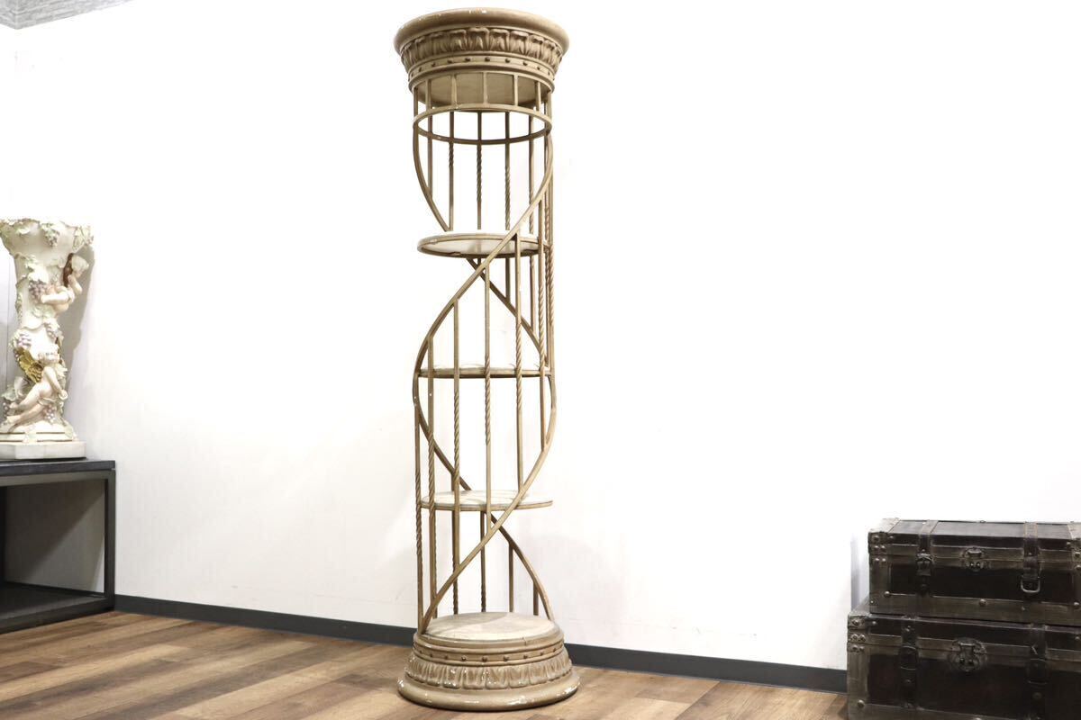 GMHK374○西洋アンティーク調 フラワースタンド 花台 飾り棚 ディスプレイラック タイル 石材 アイアンフレーム 店舗什器 ※発送不可拍卖