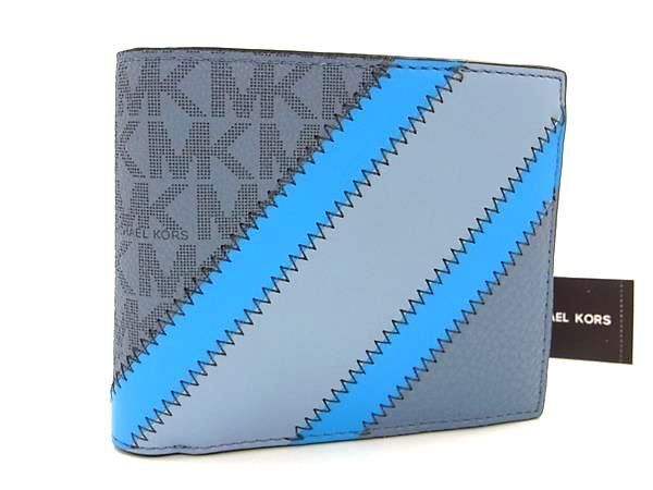 ■新品■未使用■ MICHAEL KORS マイケルコース MK柄 レザー 二つ折り 財布 ウォレット 札入れ 小銭入れ カード入れ ブルー系 BK3306拍卖
