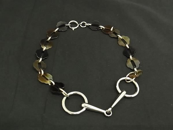 ■新品同様■ HERMES エルメス ムスクトン バッファローホーン シルバー金具 2連 ブレスレット ブラウン系×シルバー系 AX7047拍卖