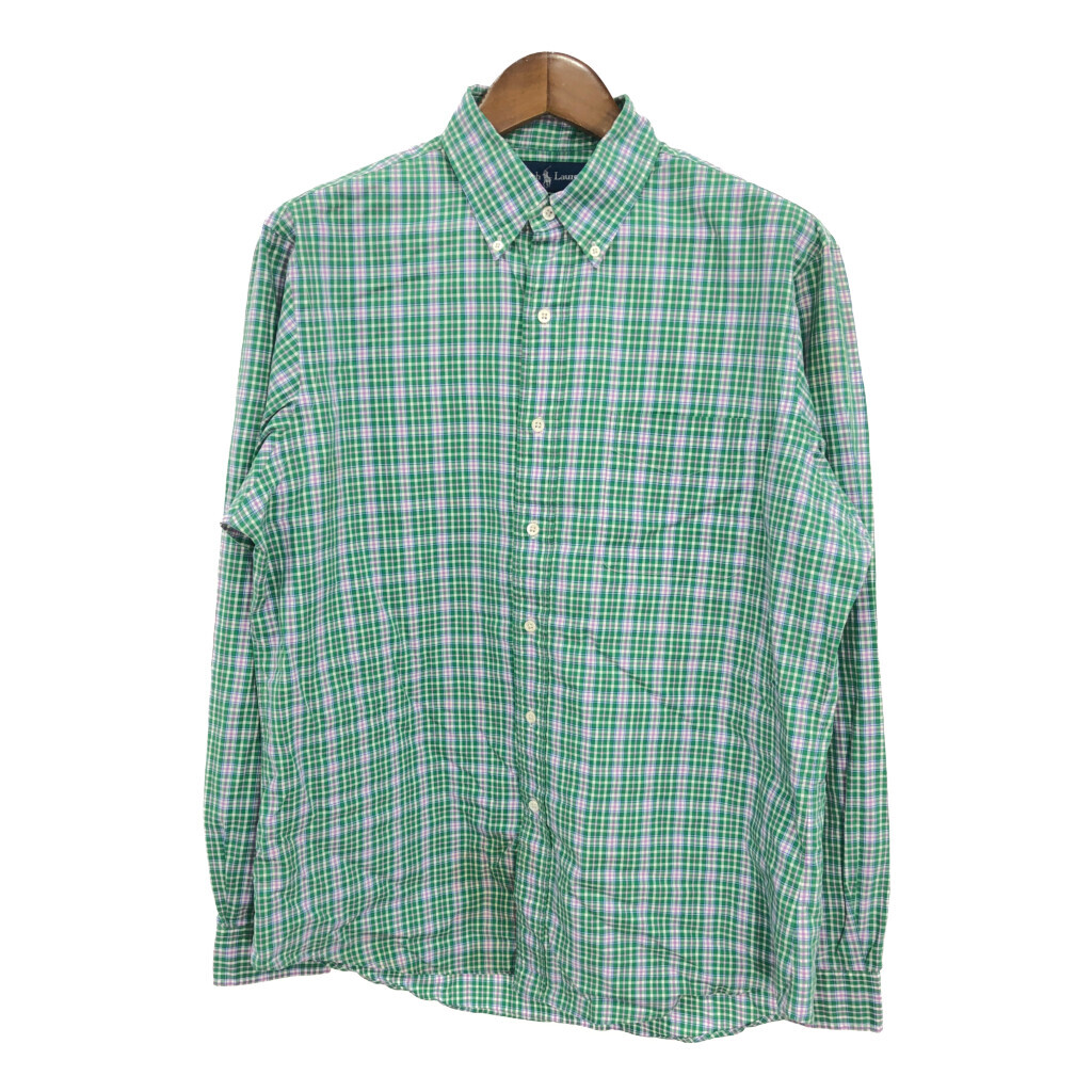 RALPH LAUREN ラルフローレン ボタンダウン 長袖シャツ チェック グリーン (メンズ 16 1/2) 中古 古着 S1400拍卖