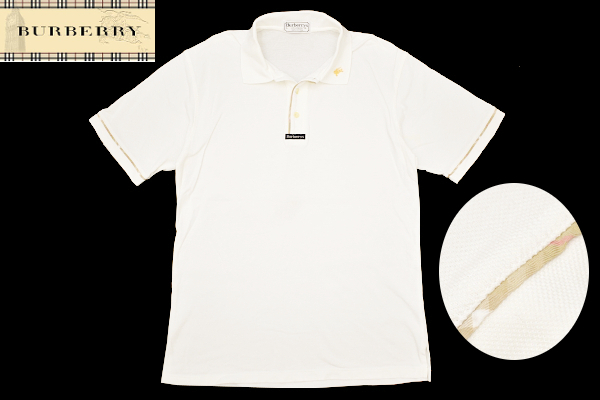 Y-8117★送料無料★Burberrys OF LONDON バーバリー ロンドン★90s 日本製 白 ホースロゴ刺繍 鹿の子 半袖 ポロシャツ L拍卖