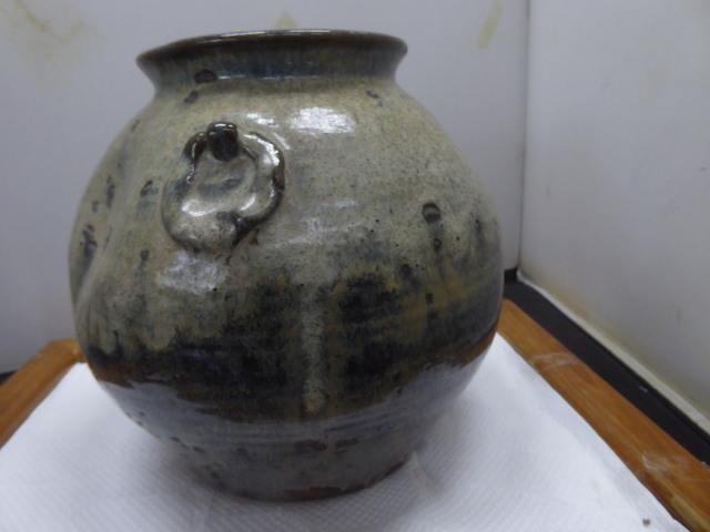 益子焼?重い、かなり、古い、手造り花活け 22x20拍卖