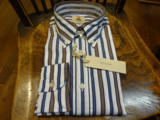 安い!新品 送料無料 イタリア ギローバーのストライプ柄 BDシャツ L拍卖