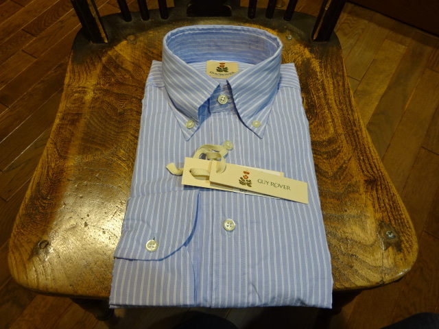 安い!新品 送料無料 イタリア ギローバーのブルーストライプ柄のBDシャツ S拍卖