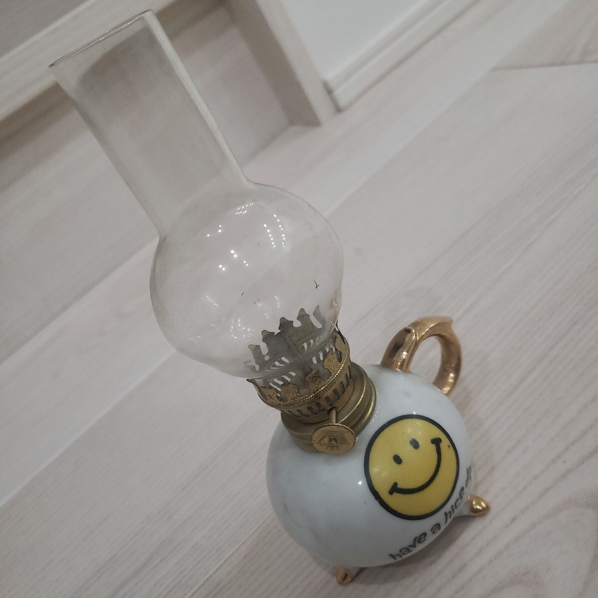 ビンテージ オイルランプ アルコールランプ アンティーク 昭和レトロ ガラス スマイル ランタン拍卖