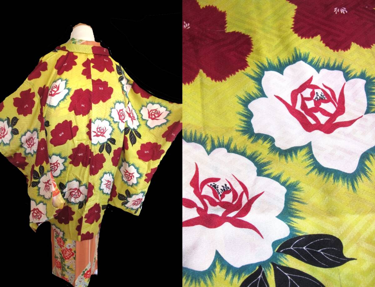 レトロモダン 薔薇のアンティーク長羽織 華やか拍卖