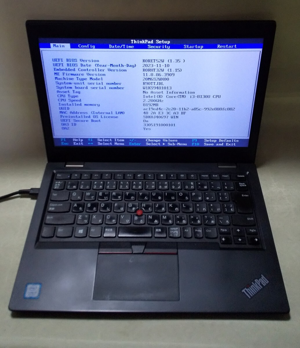【Bios OK】 Lenovo ThinkPad L380 20M6 i3-8130U 8GB ①拍卖