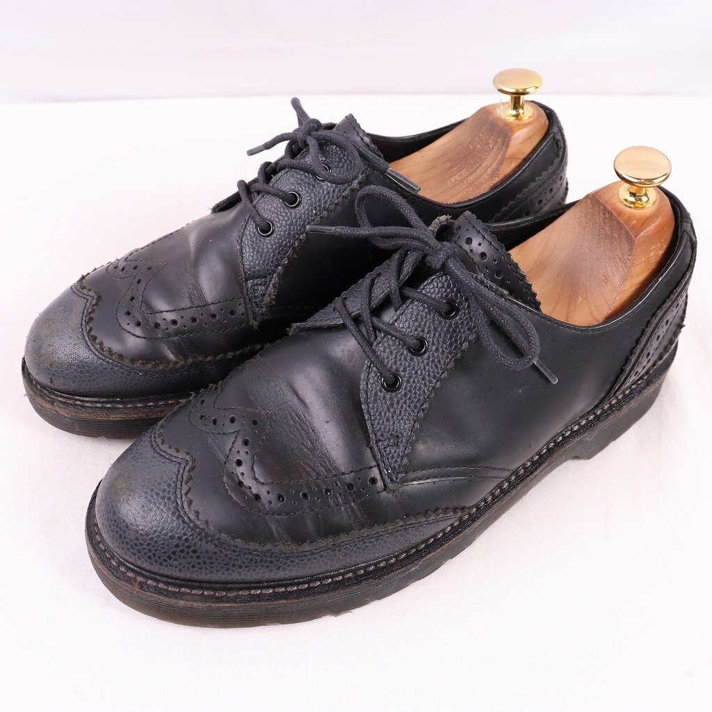 ドクターマーチン UK6/24.5cm~25.0cm/3ホール 黒 ブラック ウィングチップ 厚底 ブーツ レザー メンズ レディース drmartens 中古 dm4005拍卖