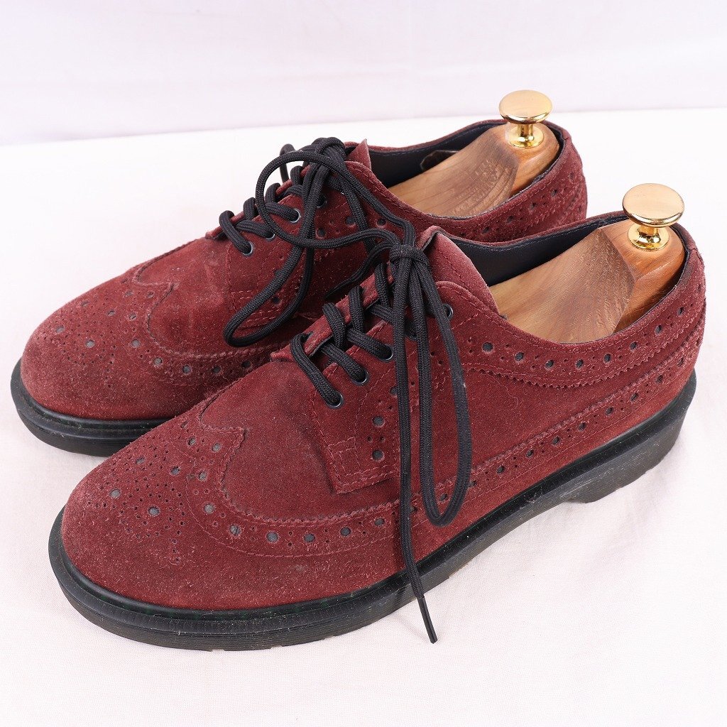 ドクターマーチン UK6/24.5cm~25.0cm/5ホールスエード ウィングチップ ワイン ブーツ レザー メンズ レディース drmartens 中古 dm4037拍卖