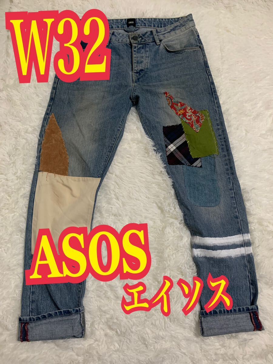 ASOS エイソス デニムパンツ ジーンズ 和柄 デザインデニム W32拍卖