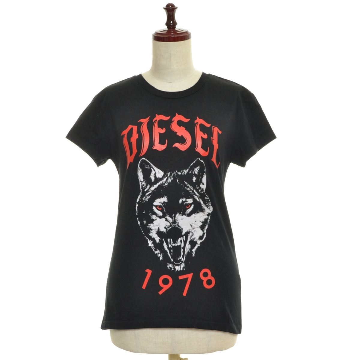 □515295 DIESEL ディーゼル ◯半袖Tシャツ WOLF 1978 ★ サイズXS レディース ブラック プリント拍卖