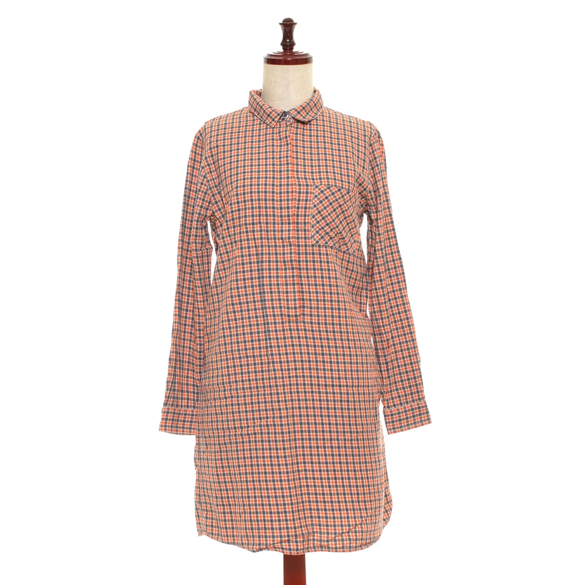 ■398772 PAUL&JOE SISTER ポール&ジョー シスター ●ハーフボタン ロング丈チェックシャツ チュニック ワンピース サイズ36 レディース拍卖