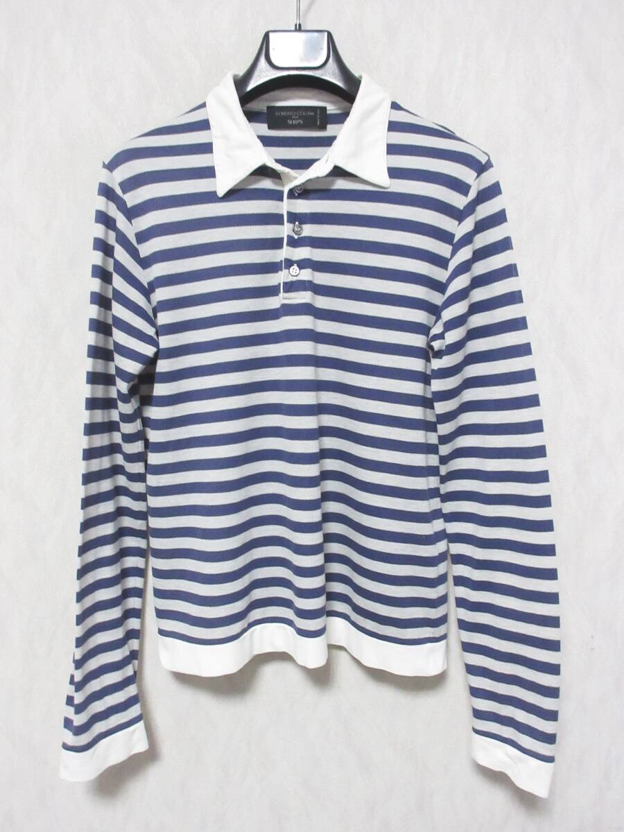 Roberto Collina SHIPS ロベルトコリーナ シップス ボーダー 長袖 ポロシャツ メンズ 46 グレー パープル yg6330拍卖