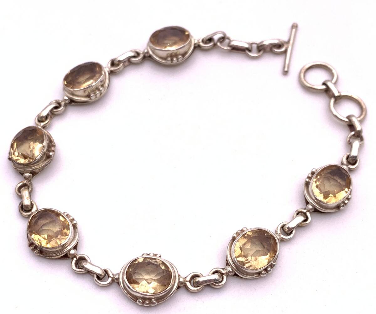 天然石シトリン(黄水晶) silver925ブレスレット-A14拍卖