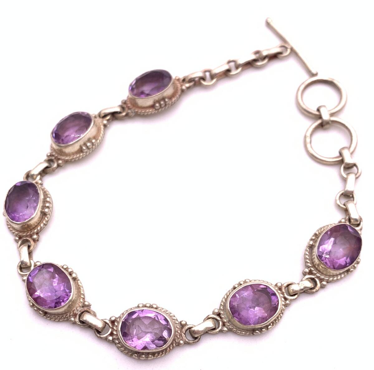 a天然石アメジスト(紫水晶) silver925ブレスレット-A14a拍卖