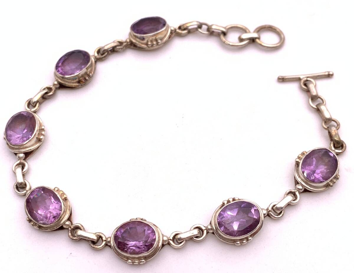 天然石アメジスト(紫水晶) silver925ブレスレット-A14拍卖