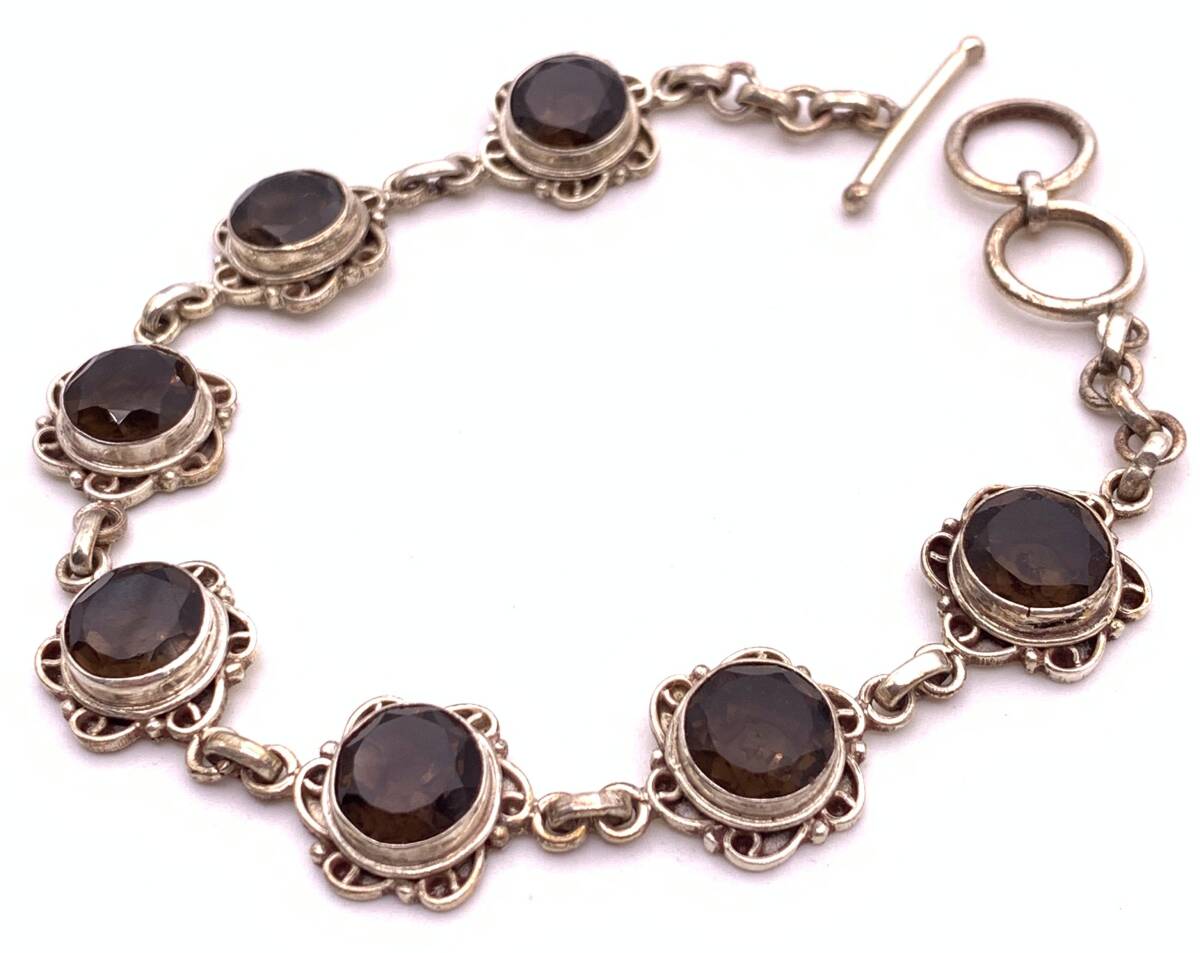 天然石スモーキークォーツ(煙水晶) silver925ブレスレット-A17拍卖