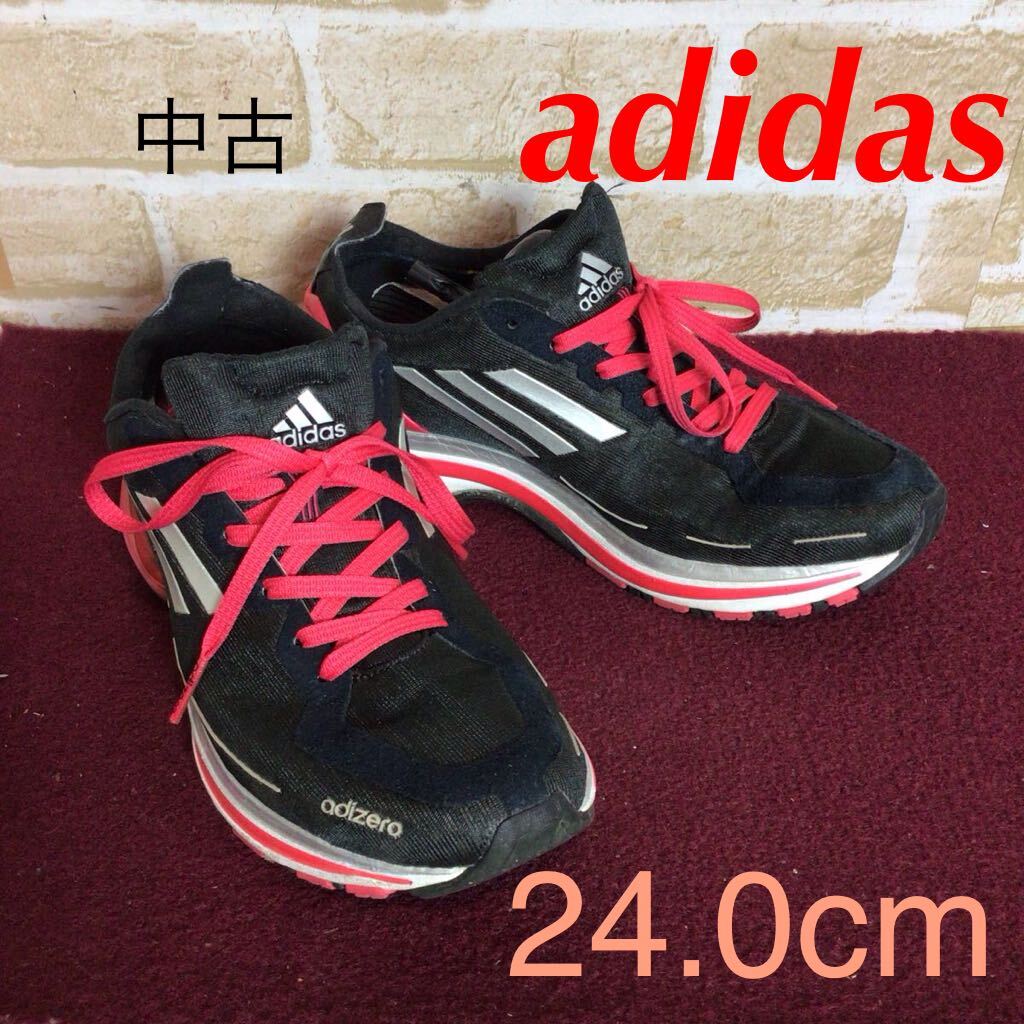 【売り切り!送料無料!】A-381 adidas!ランニングシューズ!24.0cm!黒!赤!スポーツ!adizero!ランニング!ウォーキング!中古!拍卖