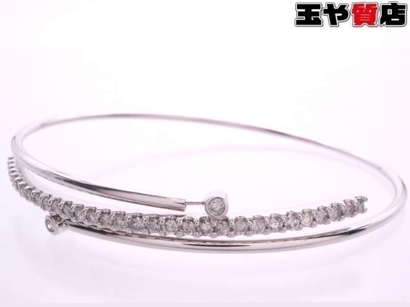 ダイヤ1.00ct デザイン バングル ブレスレット 750 K18WG ホワイトゴールド拍卖