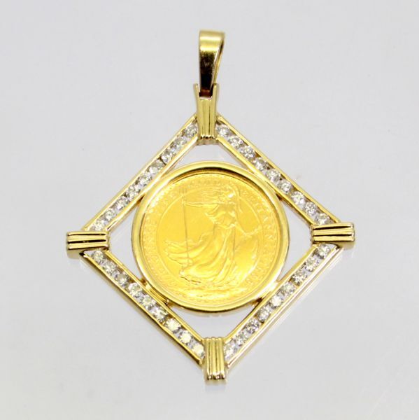 ◎中古美品◎18金枠 ダイヤ 10分の1オンス 純金コイン ペンダント拍卖