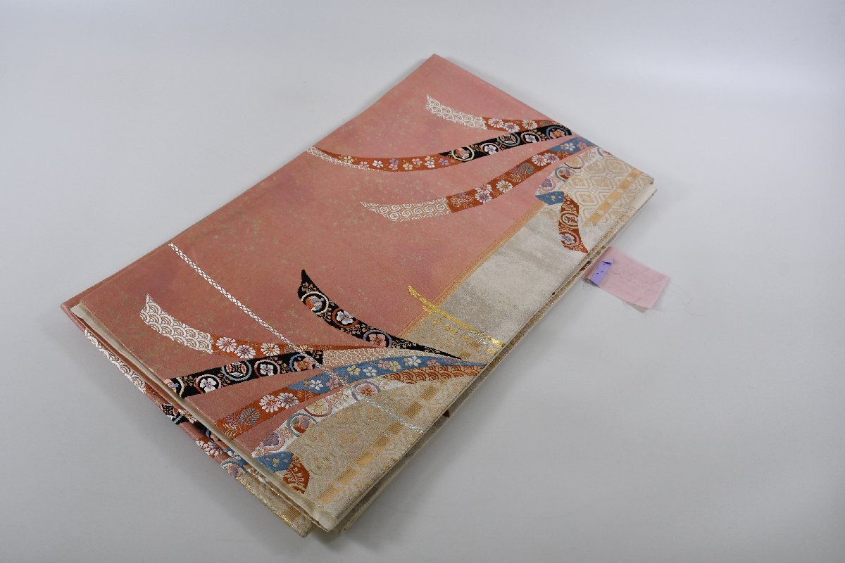 袋帯 熨斗 花 婚礼 几帳料紙献上文 六通柄 パーティー お祝い 正絹 帯丈422cm ★着物屋 ne-11673 桜庭呉服店拍卖