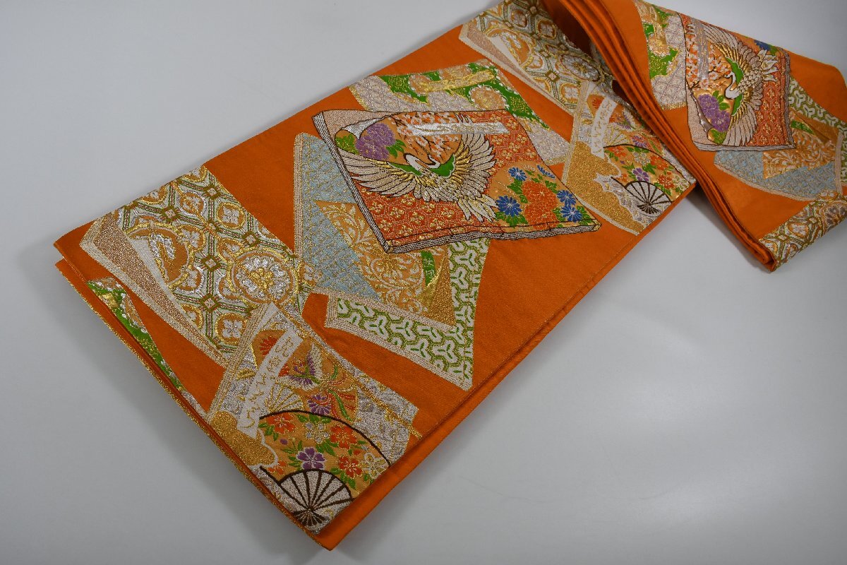 袋名古屋帯 冊子 文様 レトロ 源氏 九重ざくら 正絹 六通柄 帯丈416cm ★着物屋 ne-11701 桜庭呉服店拍卖